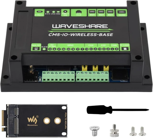 Main image of Waveshare Industrial IoT Wireless Expansion Board, Compatible with Raspberry Pi CM5, 4G/5G/LoRa, Giga-bit Ethernet RJ45 Port, Dual MIPI interfaces, Supports 4K Output