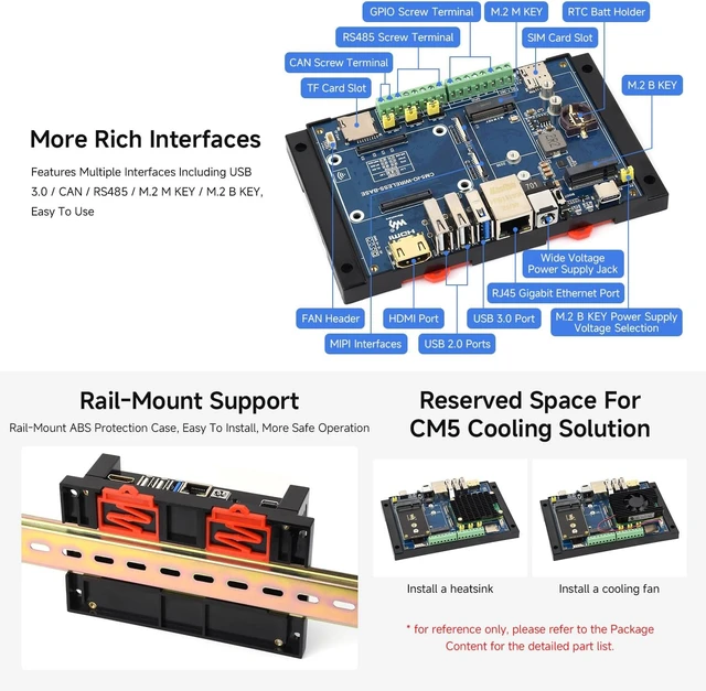 Alt view image 6 of 7 - Waveshare Industrial IoT Wireless Expansion Board, Compatible with Raspberry Pi CM5, 4G/5G/LoRa, Giga-bit Ethernet RJ45 Port, Dual MIPI interfaces, Supports 4K Output