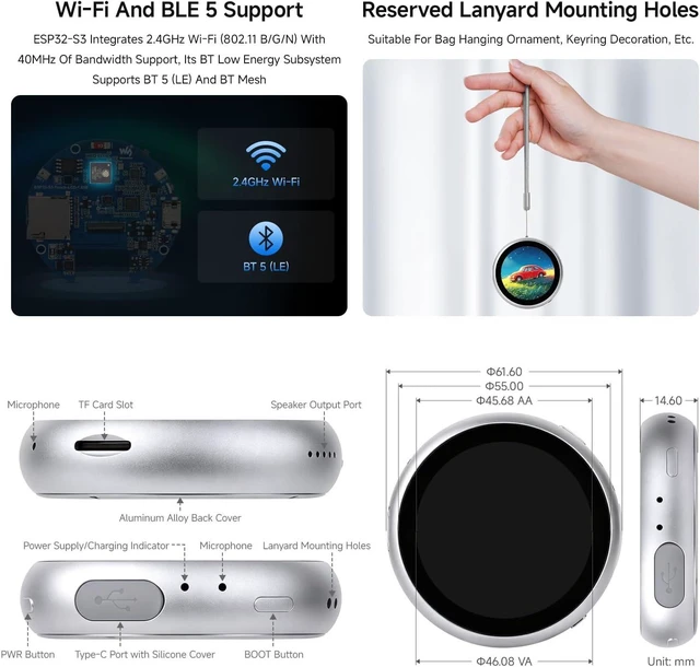 Alt view image 7 of 7 - Waveshare ESP32-S3 1.85inch LCD Capacitive Touch Display Development Board, 360×360, CNC-machined Aluminum Alloy Case, Supports Online LLM Platforms & DIY Customization