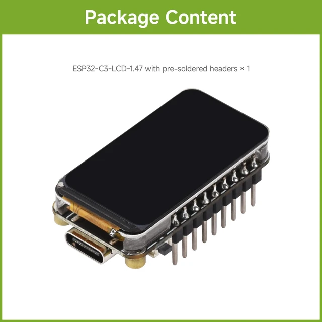 Alt view image 2 of 7 - Waveshare ESP32-C3 1.47inch LCD Display Development Board, RISC-V 32-bit Single-core Processor, 172×320 Resolution, 262K Display Color, Supports 2.4GHz Wi-Fi and BLE 5, with Pre-soldered Headers