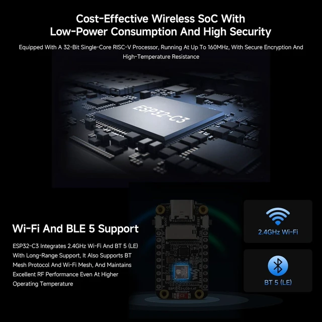 Alt view image 5 of 7 - Waveshare ESP32-C3 1.47inch LCD Display Development Board, RISC-V 32-bit Single-core Processor, 172×320 Resolution, 262K Display Color, Supports 2.4GHz Wi-Fi and BLE 5
