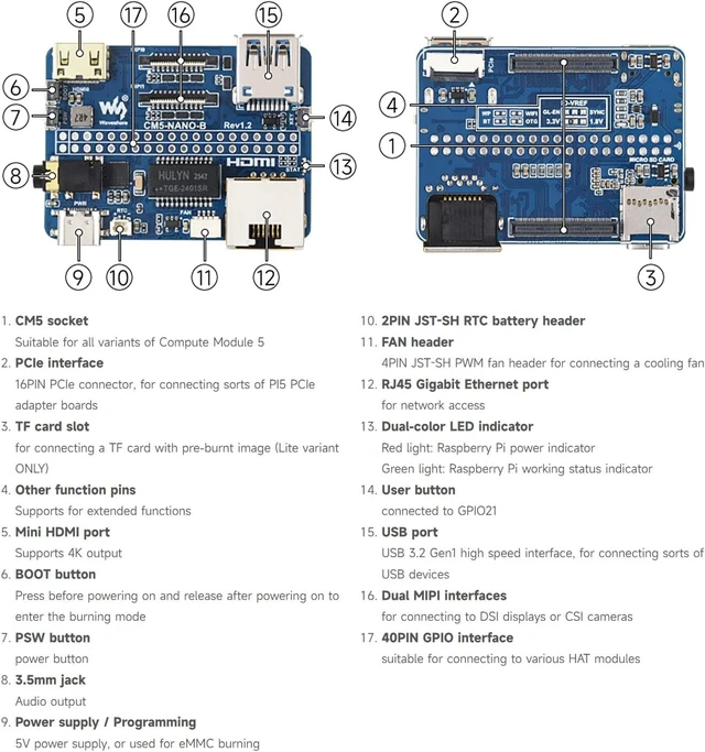 Alt view image 5 of 5 - Waveshare Nano Base Board (B), Compatible with Raspberry Pi Compute Module 5, Same Size As The CM5, Base Board for Compute Module 5 Lite/eMMC