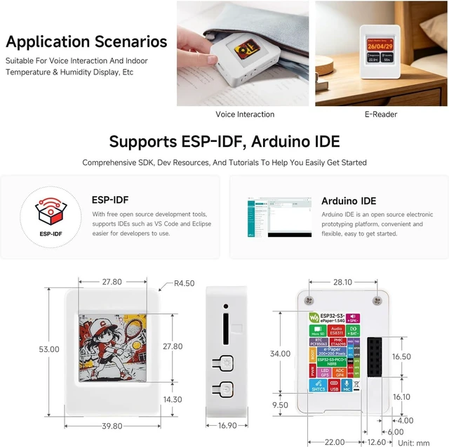 Alt view image 6 of 7 - Waveshare ESP32-S3 1.54inch e-Paper (G) AIoT Development Board, 200 × 200 Resolution, Red/Yellow/Black/White, Supports Wi-Fi and BLE Dual-Mode Communication, No BAT