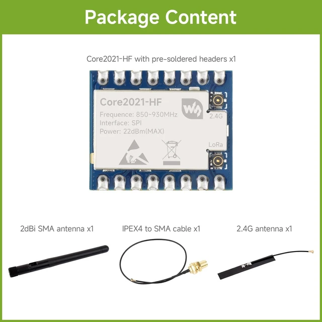 Alt view image 2 of 7 - Waveshare Core2021 HF Dual-Band LoRa Module, LR2021 Transceiver, Supports Sub-GHz, 2.4GHz and 1.5~2.5GHz Frequency Bands, Low-Power & Multi-Protocol IoT LoRaWAN Module, with Pre-soldered Headers