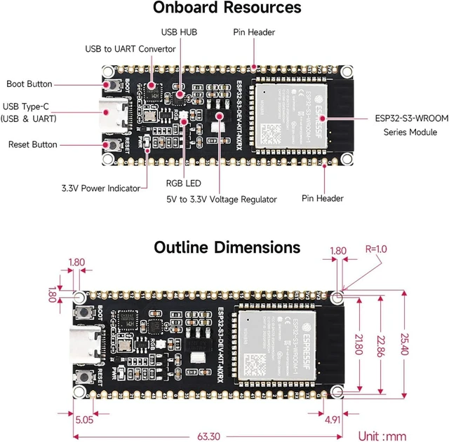 Alt view image 7 of 7 - ESP32-S3 Microcontroller, 2.4GHz Wi-Fi Development Board, 240MHz Dual Core Processor, ESP32-S3-WROOM Module, 16MB Flash, 8MB PSRAM, with Headers