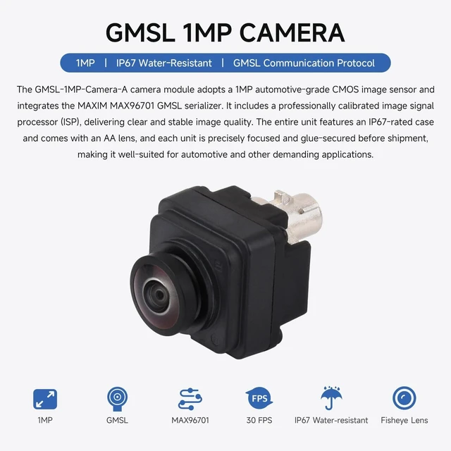 Alt view image 3 of 5 - Waveshare 1MP GMSL Camera Module, Automotive-Grade Image Sensor, Built-in ISP, AA Lens, IP67 Protection Degree and More Durable