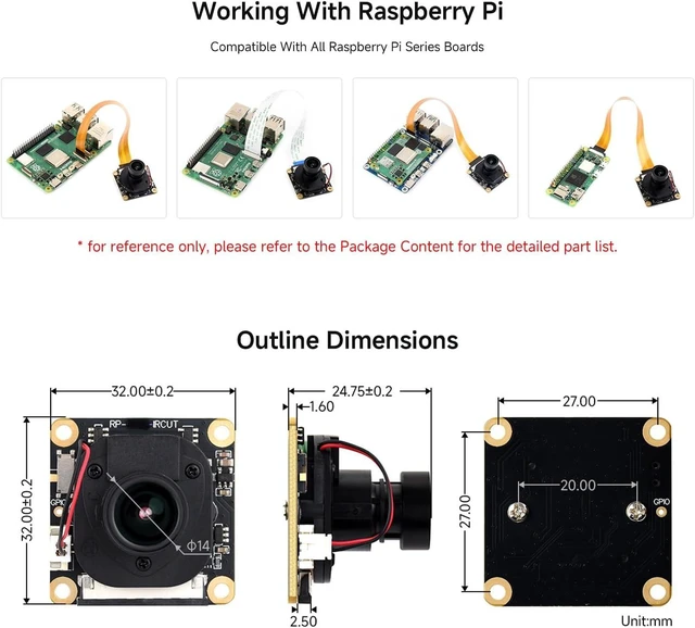 Alt view image 5 of 5 - Waveshare IMX291 2MP IR-Cut Camera, Fixed-Focus, 83° Diagonal FOV, Rolling Shutter, Compatible with Raspberry Pi Series Boards
