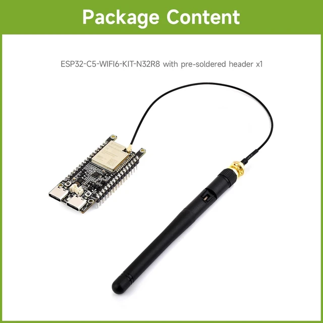 Alt view image 2 of 7 - Waveshare ESP32-C5 Dual-Band Wi-Fi 6 Dev Board, 240MHz RISC-V, ESP32-C5-WROOM-1 Series Module, Multi-Protocol RISC-V MCU, 32MB Flash and 8MB PSRAM, with External Dual-Band Wi-Fi, Pre-soldered Headers
