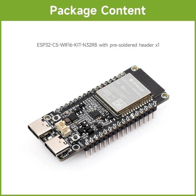 Alt view image 2 of 7 - Waveshare ESP32-C5 Dual-Band Wi-Fi 6 Development Board, 240MHz RISC-V, ESP32-C5-WROOM-1 Series Module, Multi-Protocol RISC-V MCU, 32MB Flash and 8MB PSRAM, with Built-in Antenna, Pre-Soldered Headers