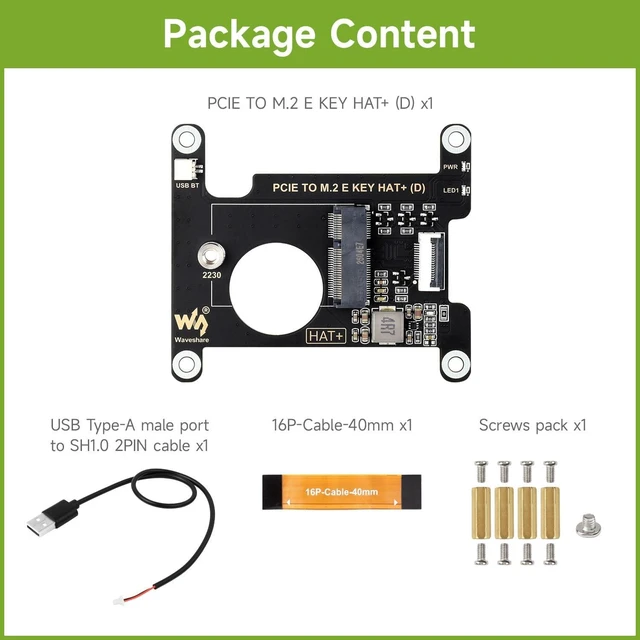 Alt view image 2 of 5 - Waveshare PCIe to M.2 E Key HAT (D) for Raspberry Pi 5, Compatible with Various NGFF (M.2 E Key) Wireless NIC, Supports USB Bluetooth Connection