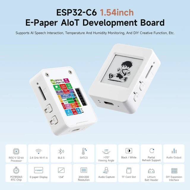 Alt view image 3 of 7 - Waveshare ESP32-C6 1.54inch e-Paper AIoT Development Board, 200 × 200 Resolution, Supports Wi-Fi, BLE 5, and Online LLM Platforms