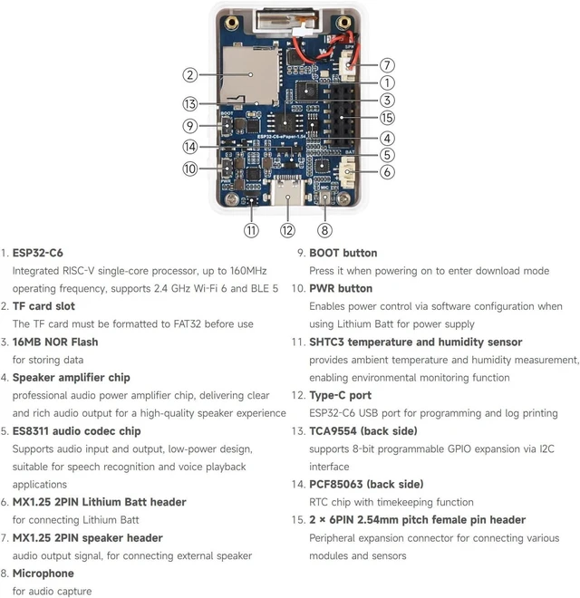 Alt view image 7 of 7 - Waveshare ESP32-C6 1.54inch e-Paper AIoT Development Board, 200 × 200 Resolution, Supports Wi-Fi, BLE 5, and Online LLM Platforms