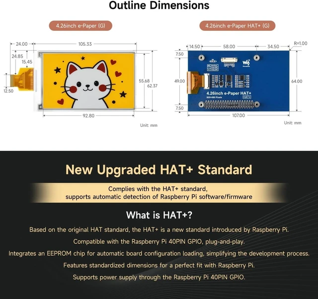 Alt view image 7 of 7 - Waveshare 4.26inch E-Paper Display (G), 800 × 480 Resolution, Red/Yellow/Black/White, SPI Communication Interface, Standard Raspberry Pi 40PIN GPIO Header