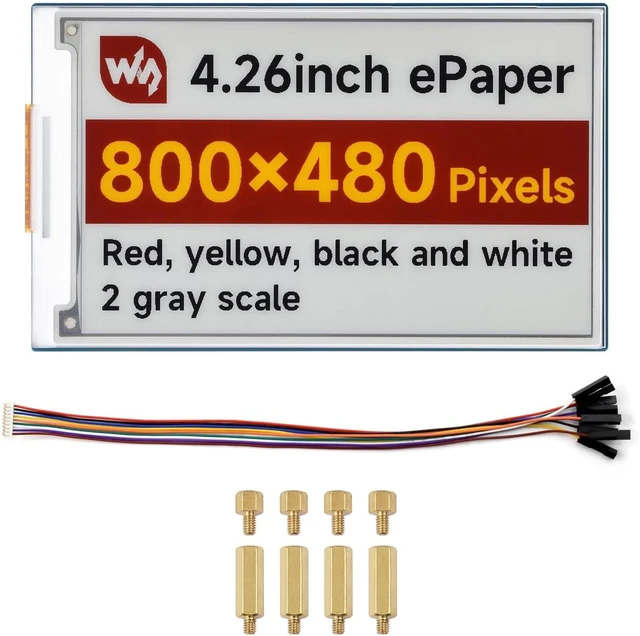 Main image of Waveshare 4.26inch E-Paper Display (G), 800 × 480 Resolution, Red/Yellow/Black/White, SPI Communication Interface, Standard Raspberry Pi 40PIN GPIO Header, with Driver Board