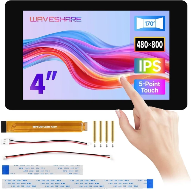 Main image of waveshare 4inch DSI Capacitive Touch Display, Compatible with RPi 3A+/3B+/4B/5 480 × 800, IPS Display Panel, 5-Point Touch, Optical Bonding Toughened Glass Panel
