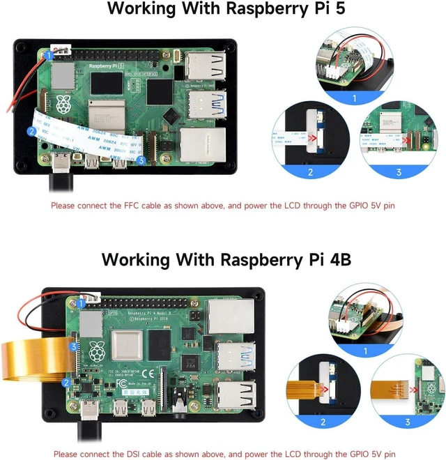 Alt view image 5 of 7 - waveshare 4inch DSI Capacitive Touch Display, Compatible with RPi 3A+/3B+/4B/5 480 × 800, IPS Display Panel, 5-Point Touch, Optical Bonding Toughened Glass Panel