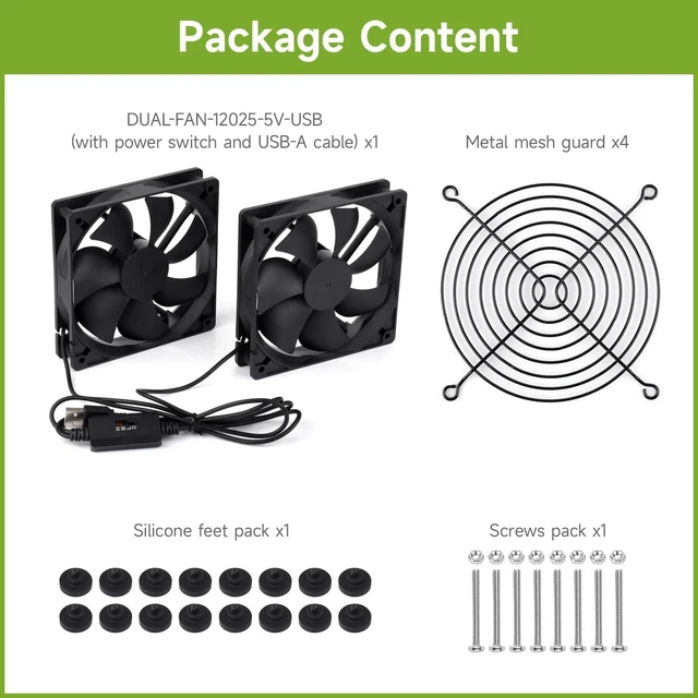 Alt view image 2 of 6 - Waveshare USB 5V 120mm Quiet Cooling Fan, 3-Speed Adjustable, PWM Control, High Airflow, Anti-Vibration Design, Compatible with Multiple Devices, Dual Fans and USB-A Cable
