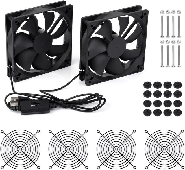 Main image of Waveshare USB 5V 120mm Quiet Cooling Fan, 3-Speed Adjustable, PWM Control, High Airflow, Anti-Vibration Design, Compatible with Multiple Devices, Dual Fans and USB-A Cable