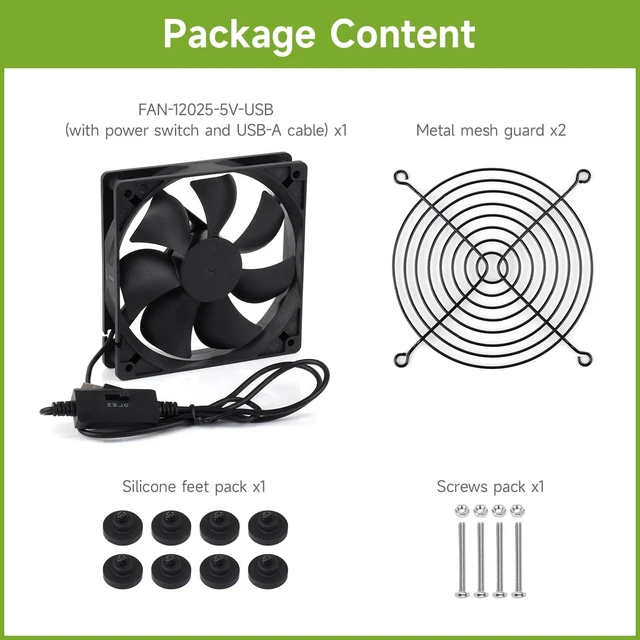 Alt view image 2 of 6 - Waveshare USB 5V 120mm Quiet Cooling Fan, 3-Speed Adjustable, PWM Control, High Airflow, Anti-Vibration Design, Compatible with Multiple Devices, Single Fan and USB-A Cable