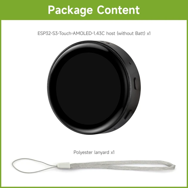 Alt view image 2 of 7 - Waveshare ESP32-S3 1.43inch AMOLED Round Touch Display Development Board, 466 × 466, Supports AI Speech Interaction and Online LLM Platforms, Dual-core Processsor and 240MHz Frenquency, NO BAT