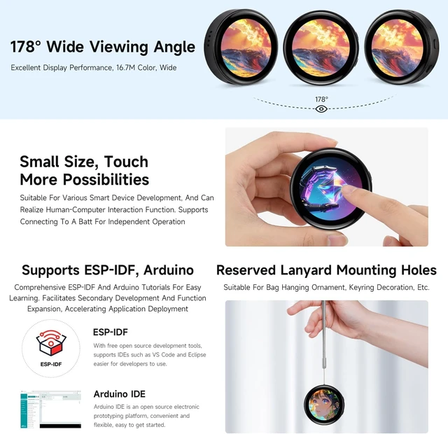 Alt view image 5 of 7 - Waveshare ESP32-S3 1.43inch AMOLED Round Touch Display Development Board, 466 × 466, Supports AI Speech Interaction and Online LLM Platforms, Dual-core Processsor and 240MHz Frenquency, NO BAT