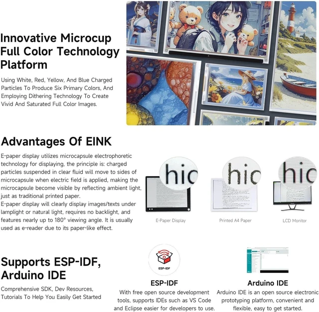 Alt view image 6 of 7 - Waveshare 13.3inch Full Color E-Paper Display with ESP32-S3 E-Paper Driver Board, Adopts E Ink Spectra 6 (E6) Technology, Onboard Audio Codec Chip, WiFi & Bluetooth Support