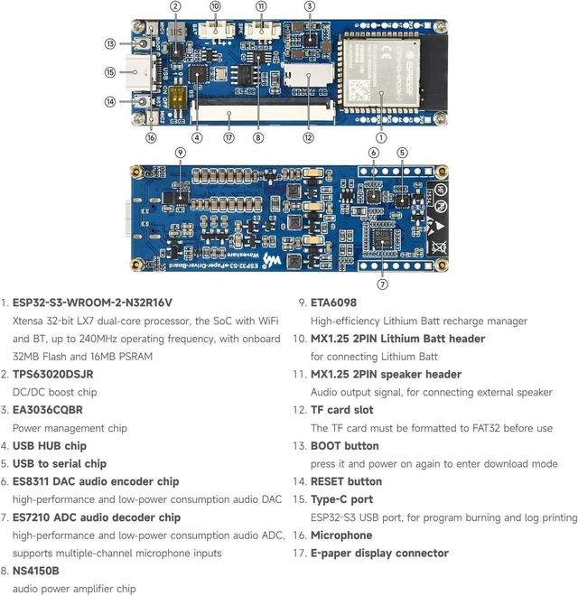 Alt view image 7 of 7 - Waveshare 13.3inch Full Color E-Paper Display with ESP32-S3 E-Paper Driver Board, Adopts E Ink Spectra 6 (E6) Technology, Onboard Audio Codec Chip, WiFi & Bluetooth Support