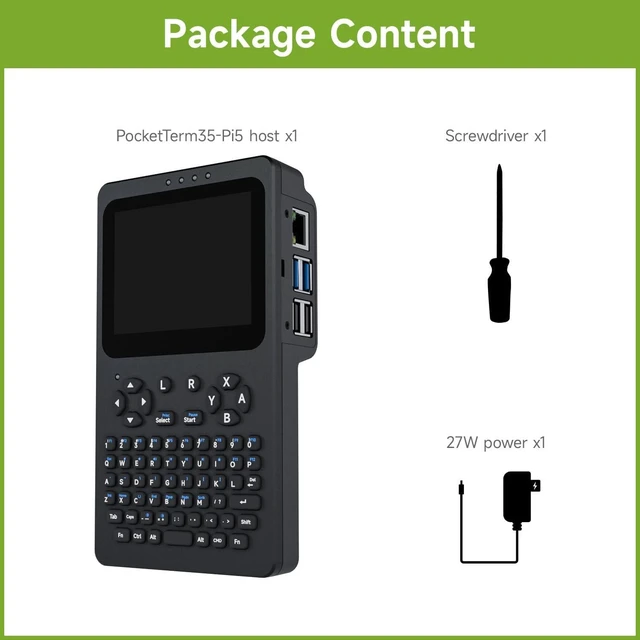 Alt view image 2 of 7 - Waveshare Portable Handheld Linux Terminal with 3.5inch Touch Display, 640 × 480, Optical Bonding, Compatible with Pi 4B/5 Portable Development and Debugging Devices, PocketTerm35-Pi5 Host
