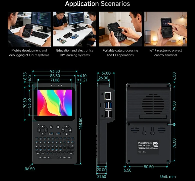 Alt view image 7 of 7 - Waveshare Portable Handheld Linux Terminal with 3.5inch Touch Display, 640 × 480, Optical Bonding, Compatible with Pi 4B/5 Portable Development and Debugging Devices, PocketTerm35-Pi4 Host