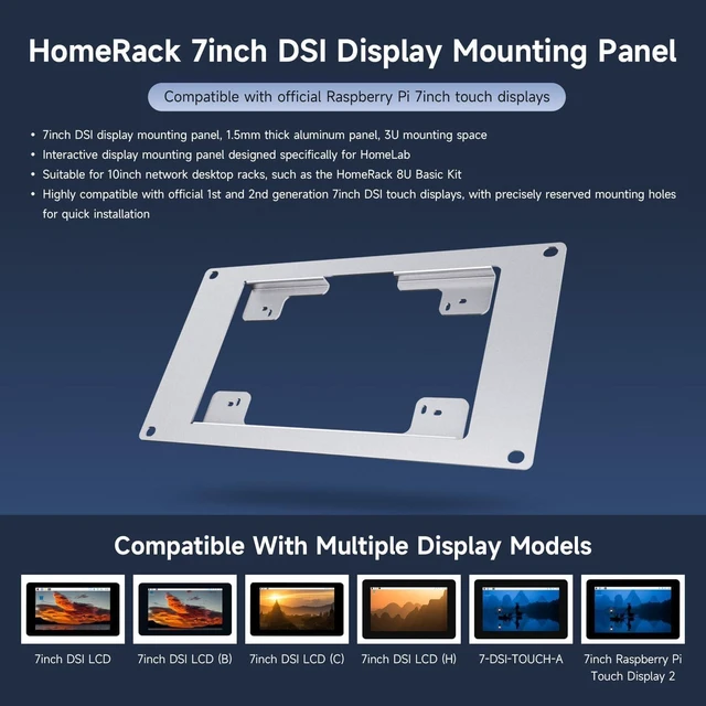 Alt view image 3 of 4 - Waveshare HomeRack 7inch DSI Display Mounting Panel, 3U Mounting Space, Compatible with Official Raspberry Pi 7inch Touch Displays