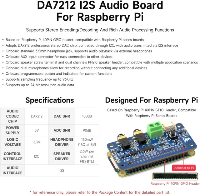 Alt view image 3 of 5 - Waveshare DA7212 I2S Audio Board Compatible with Raspberry Pi Series Boards, Stereo Encoding/Decoding, Onboard Dual Microphones