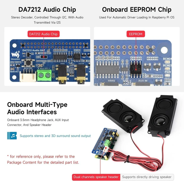 Alt view image 4 of 5 - Waveshare DA7212 I2S Audio Board Compatible with Raspberry Pi Series Boards, Stereo Encoding/Decoding, Onboard Dual Microphones