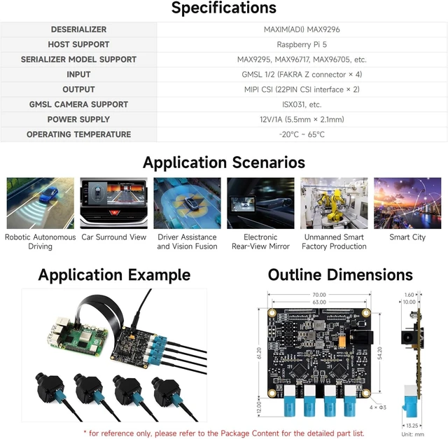 Alt view image 4 of 4 - Waveshare 4-Ch GMSL Camera Adapter Board, Equipped with MAX9296 Deserializer, High-Speed and Low-Latency Serial Transmission, Compatible with Raspberry Pi 5