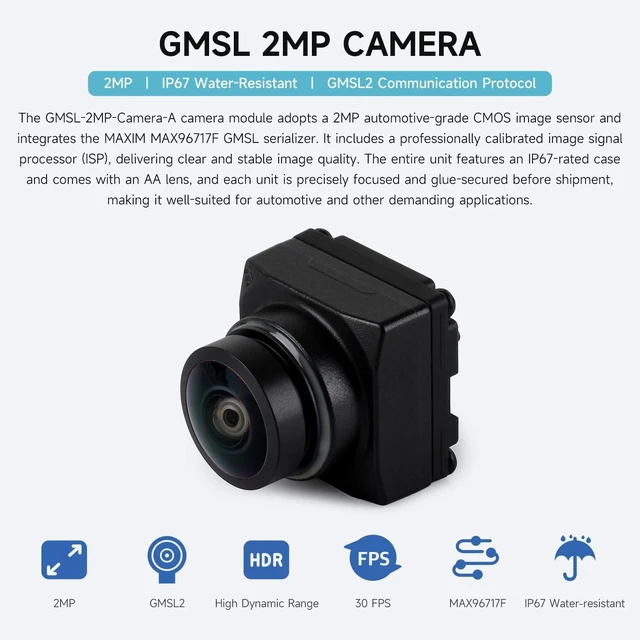 Alt view image 3 of 5 - Waveshare 2MP GMSL Camera Module, Automotive-Grade Image Sensor, Built-in ISP, AA Lens, IP67 Protection Degree and More Durable