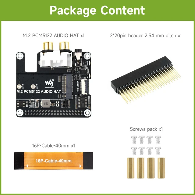 Alt view image 2 of 6 - Waveshare PCIe to M.2 HAT with I2S Audio Extensio, Compatible with RPi, Supports NVMe Protocol Solid State Drive, Onboard 3.5mm Headphone Jack and RCA Connector, Driver-Free