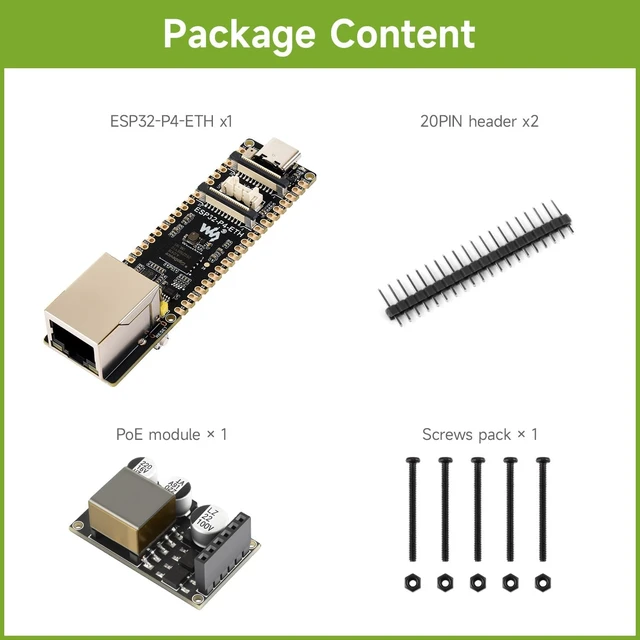 Alt view image 2 of 7 - Waveshare ESP32-P4-ETH High-Performance Development Board, Based On ESP32-P4, with 100 Mbps RJ45 Ethernet Port, with a PoE Module
