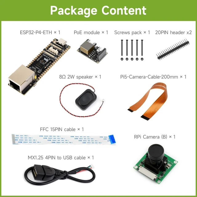 Alt view image 2 of 7 - Waveshare ESP32-P4-ETH High-Performance Development Board, Based On ESP32-P4, with 100 Mbps RJ45 Ethernet Port, with a PoE Module and RPi Camera (9items)