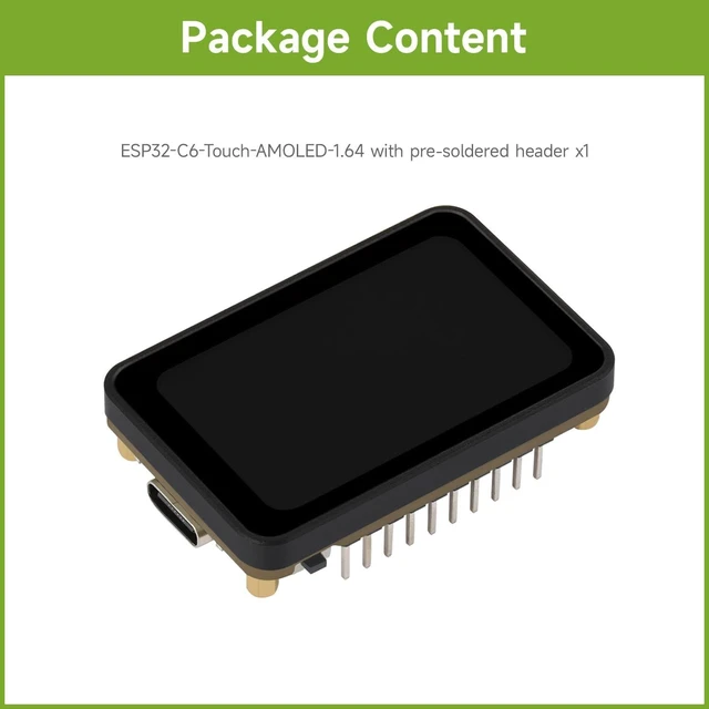 Alt view image 2 of 7 - Waveshare ESP32-C6 1.64inch AMOLED Touch Display Development Board, 280 × 456 Resolution, 16.7M Color, QSPI Interface, Supports Wi-Fi 6 and BLE 5, with Pre-soldered Header