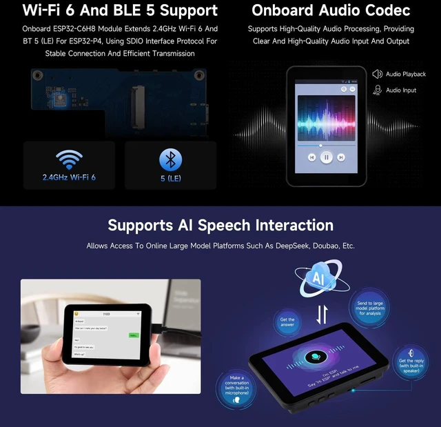 Alt view image 6 of 7 - Waveshare ESP32-P4-WIFI6 3.5inch Smart Vision Development Board, 320 × 480 Resolution, Equipped with OV5647 5MP Camera, Built-in Microphone and Speaker, Supports Wi-Fi 6 and BLE 5