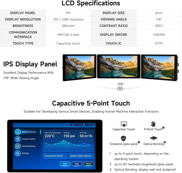 Alt view image 5 of 7 - Waveshare ESP32-P4-WIFI6 5inch Development Board, 720 × 1280 Resolution, 5-Point Touch, Onboard Audio codec chip, Supports Wi-Fi 6 and BLE 5
