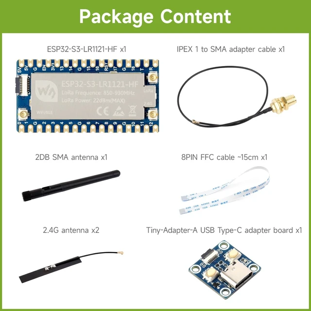 Alt view image 2 of 6 - Waveshare ESP32-S3 LoRa Development Board, Integrates LR1121 Third-Generation RF Chip, Supports Sub-GHz/2.4GHz LoRa Wireless Communication, Comes with USB Type-C Adapter Board+FFC Cable, HF Version