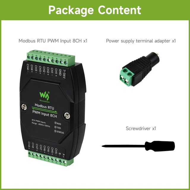 Alt view image 2 of 6 - Waveshare Industrial 8-Ch PWM Input Module, Modbus RTU Protocol, Isolated RS485 Interface, Supports Frequency and Duty Cycle Acquisition, with Various Isolation and Protection Circuits