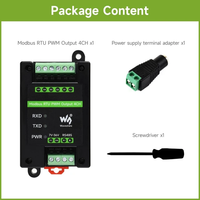 Alt view image 2 of 6 - Waveshare Industrial 4-Ch PWM Output Module, Modbus RTU Protocol, Isolated RS485 Interface, Adjustable Frequency and Duty Cycle, with Various Isolation and Protection Circuits