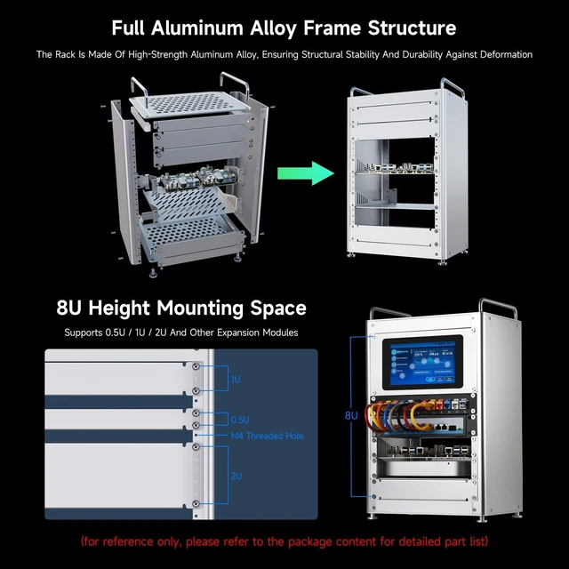 Alt view image 4 of 7 - Waveshare HomeRack 8U Server Cabinet Basic Kit, 10inch Desktop All Aluminum Alloy Rack, High Compatibility