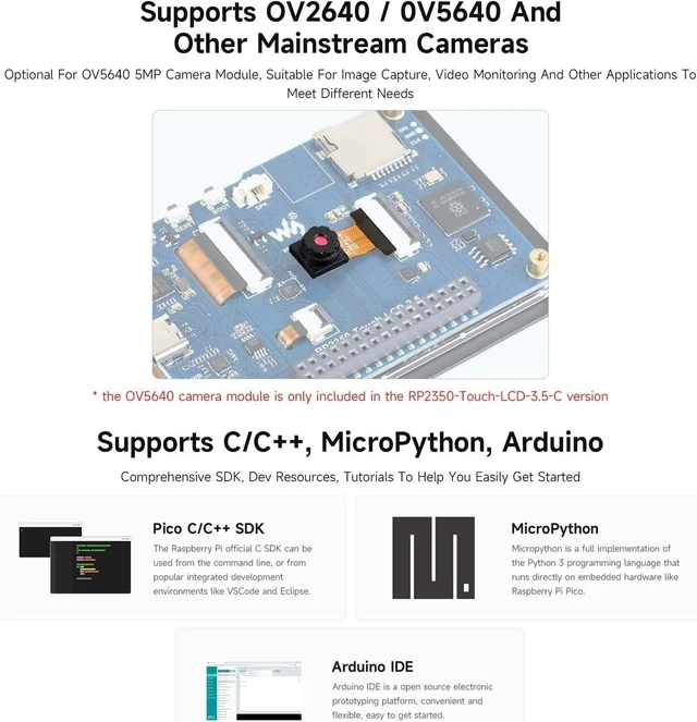 Alt view image 6 of 7 - Waveshare RP2350 3.5inch LCD Display Development Board, 320 × 480 Resolution, 65K Color, Dual-core and Dual-Architecture, Onboard Camera Interface