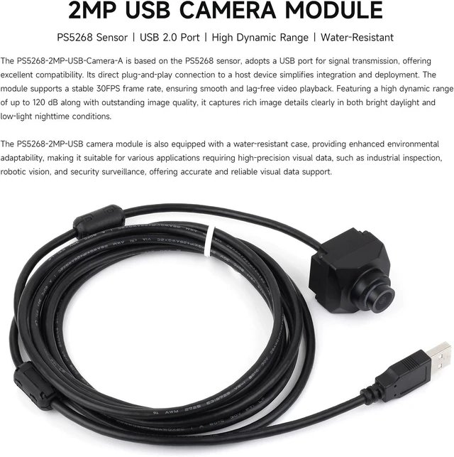 Alt view image 3 of 5 - Waveshare PS5268 2MP USB Camera Module, 120dB High Dynamic Range, USB2.0 Port, Rolling Shutter