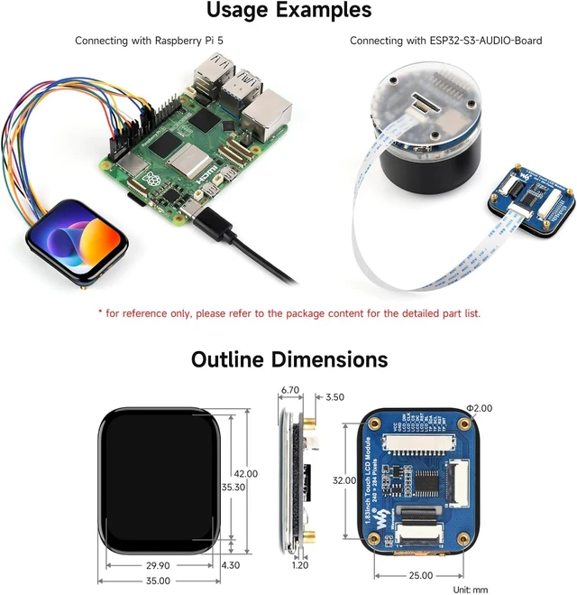 Alt view image 5 of 5 - Waveshare 1.83inch Touch LCD Display Module, Micro LCD Display, 240×284 Resolution, IPS, SPI and I2C Communication, 262K Display Color