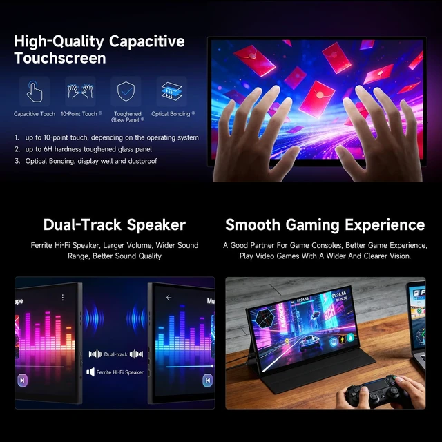 Alt view image 7 of 7 - waveshare Luckfox 14inch 4K Portable Touch Monitor with Magnetic Protective Case, 3840 × 2160 Resolution, HDR Support, IPS Panel, Optical Bonding, 10-Point Touch