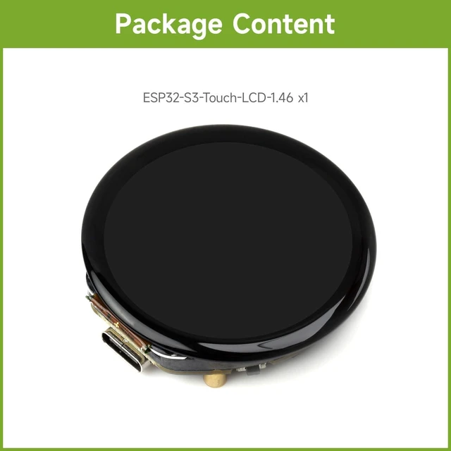 Alt view image 2 of 7 - Waveshare ESP32-S3 1.46inch Round Display Development Board, 412×412, Supports Wi-Fi & BLT, Accelerometer and Gyroscope Sensor, Onboard Speaker and Microphone, with Protective Cover Glass