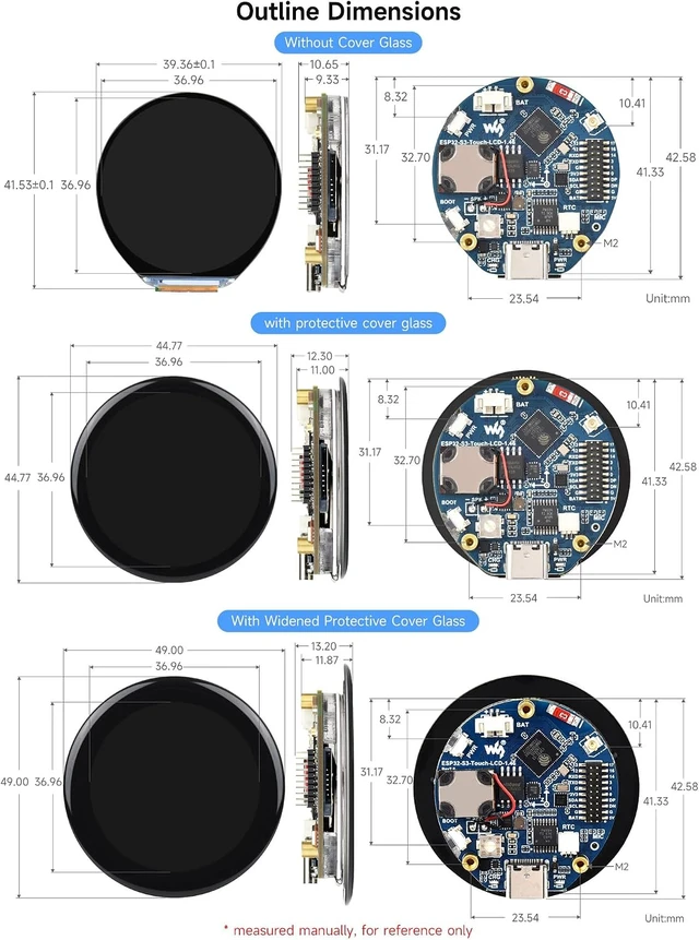 Alt view image 7 of 7 - Waveshare ESP32-S3 1.46inch Round Display Development Board, 412×412, Supports Wi-Fi & BLT, Accelerometer and Gyroscope Sensor, Onboard Speaker and Microphone, Without Protective Cover Glass